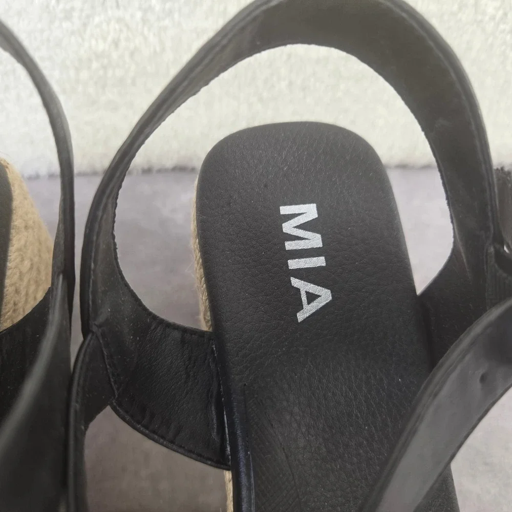 MIA Womens Black Espadrille Platform Wedge Sandals Square Toe Ankle Strap Size 9
